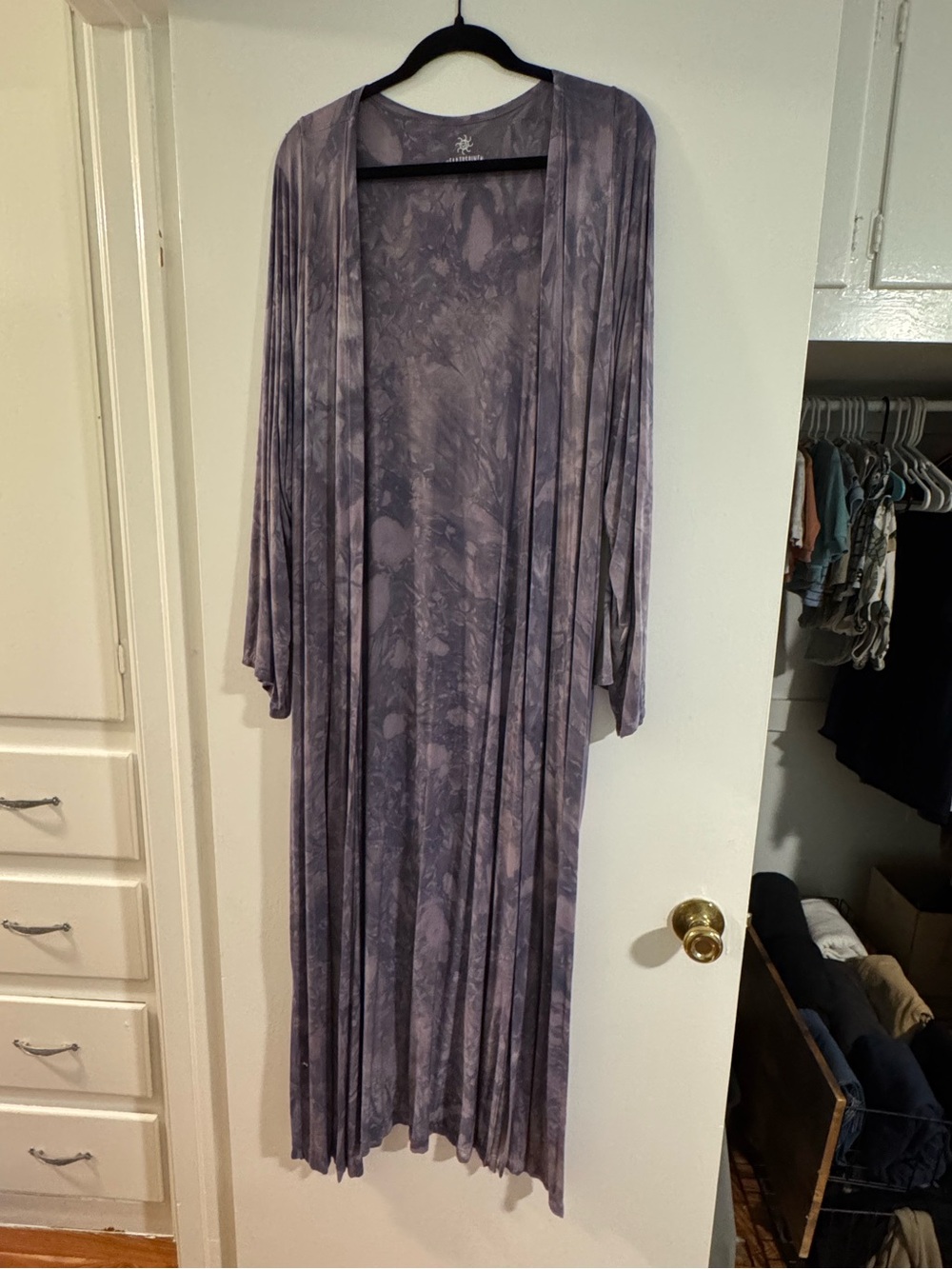 Women's Lavender Tie-Dye Long Open-Front Robe